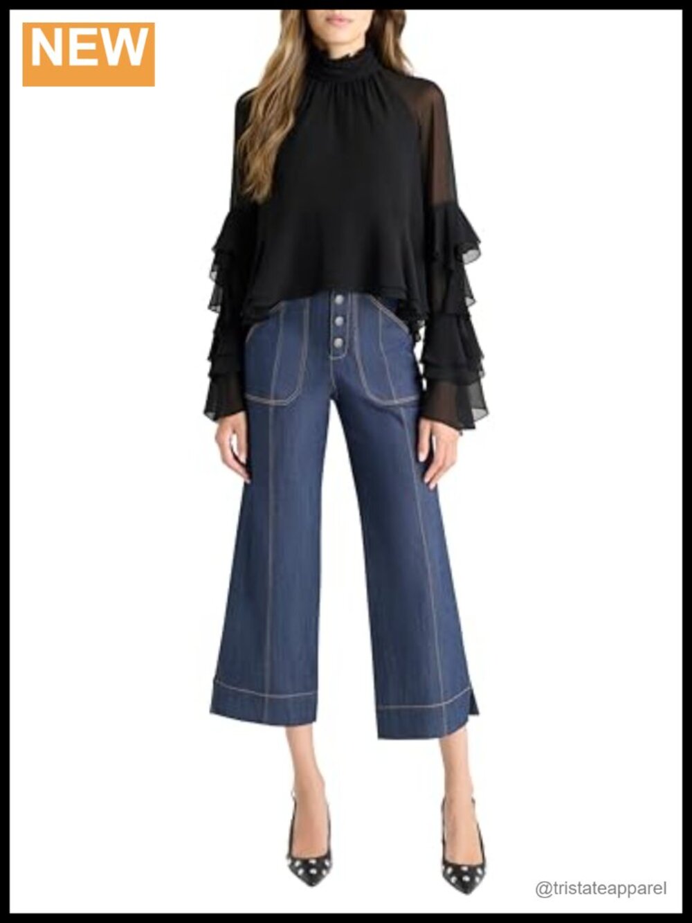 Women's Mock Neck Ruffle Sleeve Blouse Top Flowy